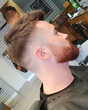 Hair and beard Half fade with textured top and beard shaping