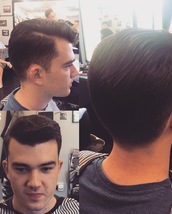 James dean wanna be 60’s inspired sweep back with a surgical line... rocking a full scissor cut fo