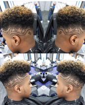 Pattern Skin fade with pattern and Highlight and curls