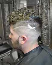 perm & skin fade perm and trim on top with a mid skin fade and line work with a beard shape up t
